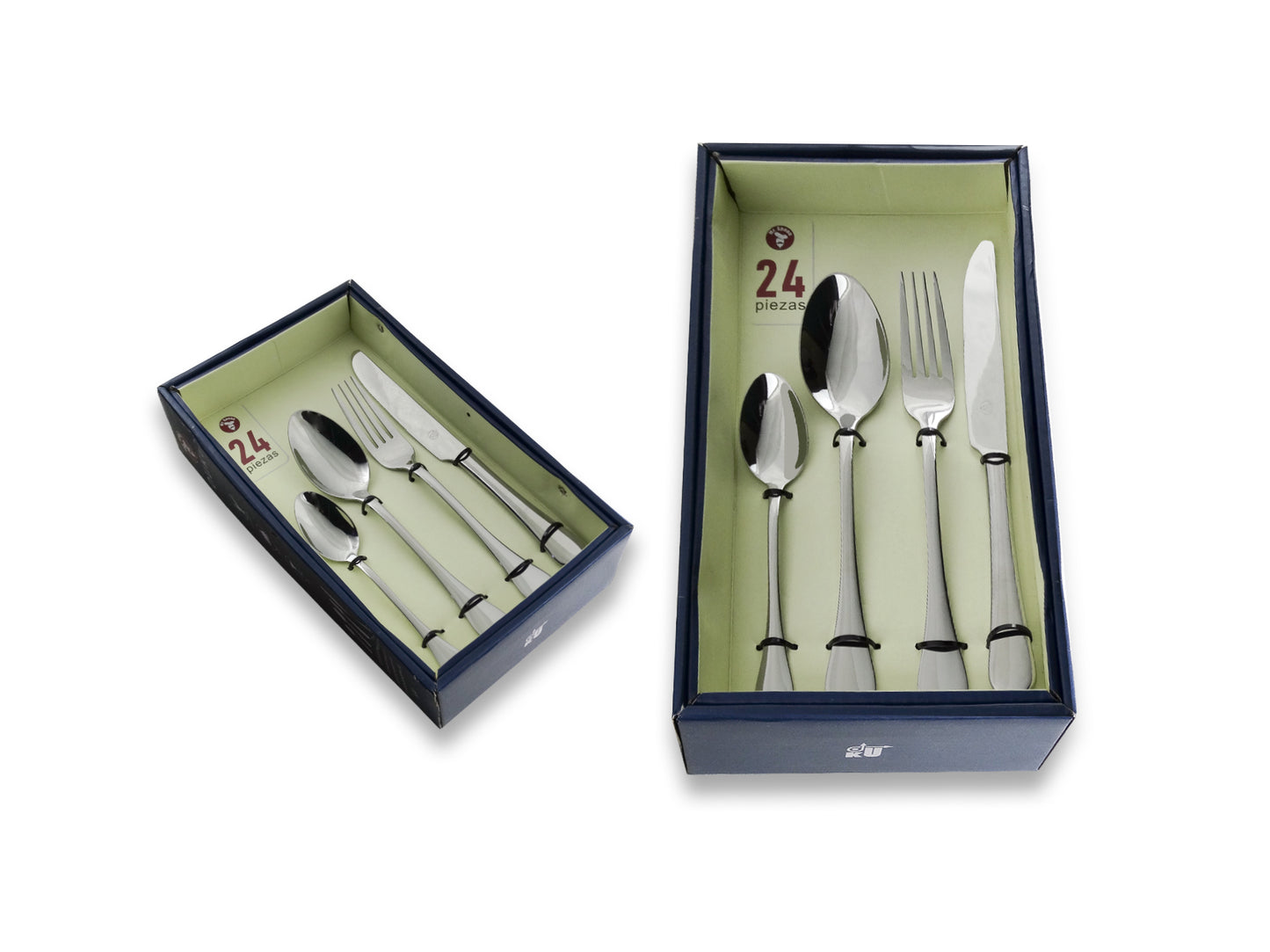 Mr.Spoon Serie Liso Juego de 24 piezas cubiertos,Acero Inoxidable 18/0,Económico y funcional,Incluye cuchillo de carne o mesa,tenedor,cuchara,cucharilla,Mango monobloque,Apto para lavavajillas,Embalaje para regalo,Ideal para casa,hotel,restaurante