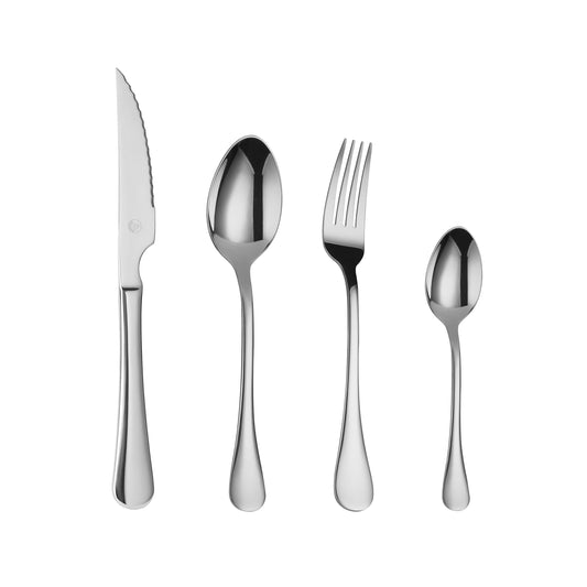 Mr.Spoon Serie Liso Juego de 24 piezas cubiertos,Acero Inoxidable 18/0,Económico y funcional,Incluye cuchillo de carne o mesa,tenedor,cuchara,cucharilla,Mango monobloque,Apto para lavavajillas,Embalaje para regalo,Ideal para casa,hotel,restaurante
